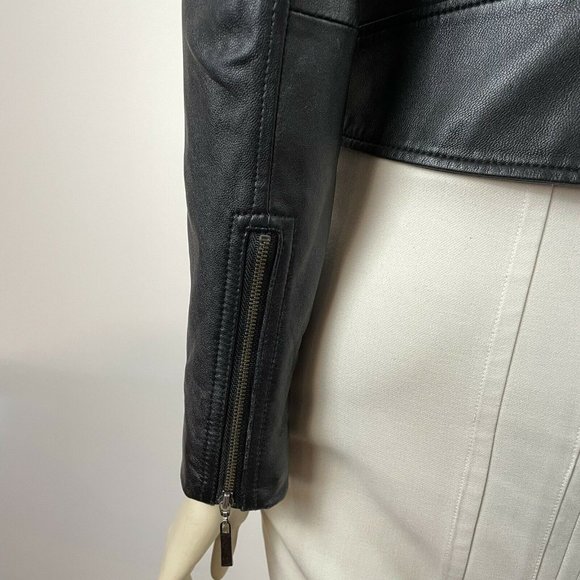 Cue Women's Leather Biker Black Jacket Size 8 A2 - Picture 7 of 12